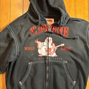 Vintage Black Hoodie with Red Buddha Design Super Soft